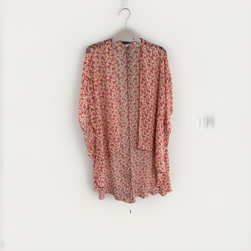 American Eagle Womens M Floral Kimono Cardigan Sheer Open Boho Cover Up F168